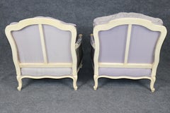 Pair Louis XV Style Oversized Creme Painted and Upholstered Bergère Chairs