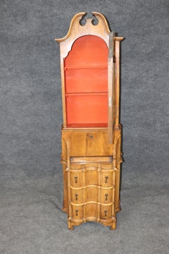 19th C Antique Italian Narrow Width Olivewood Petite Style Secretary Desk