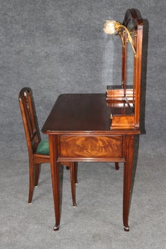 1920"s Art Nouveau Mahogany Ormolu Mounted Vanity and Majorelle Stool