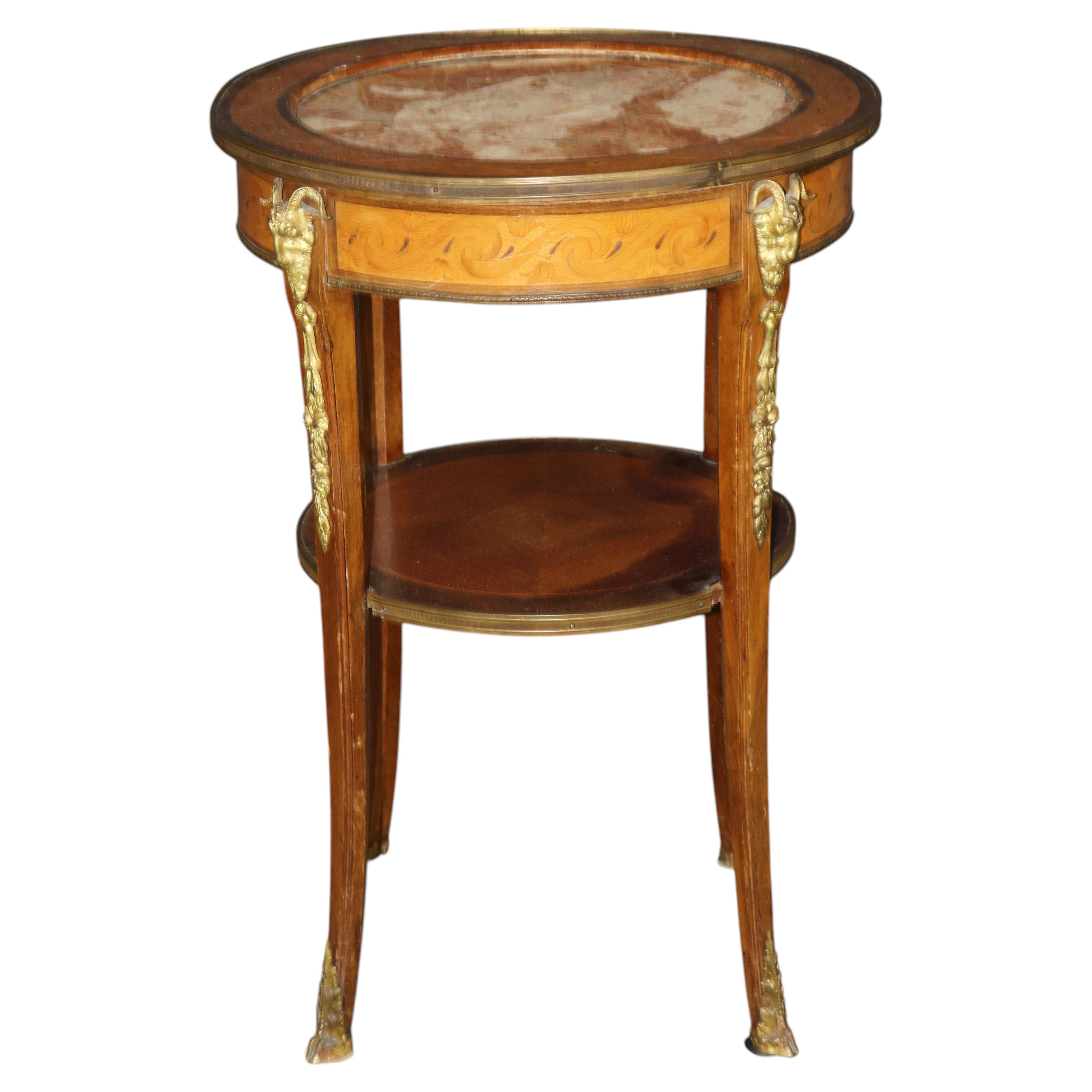 French Louis XV Style Bronze Mounted Rams head Marble Top End Table For Sale