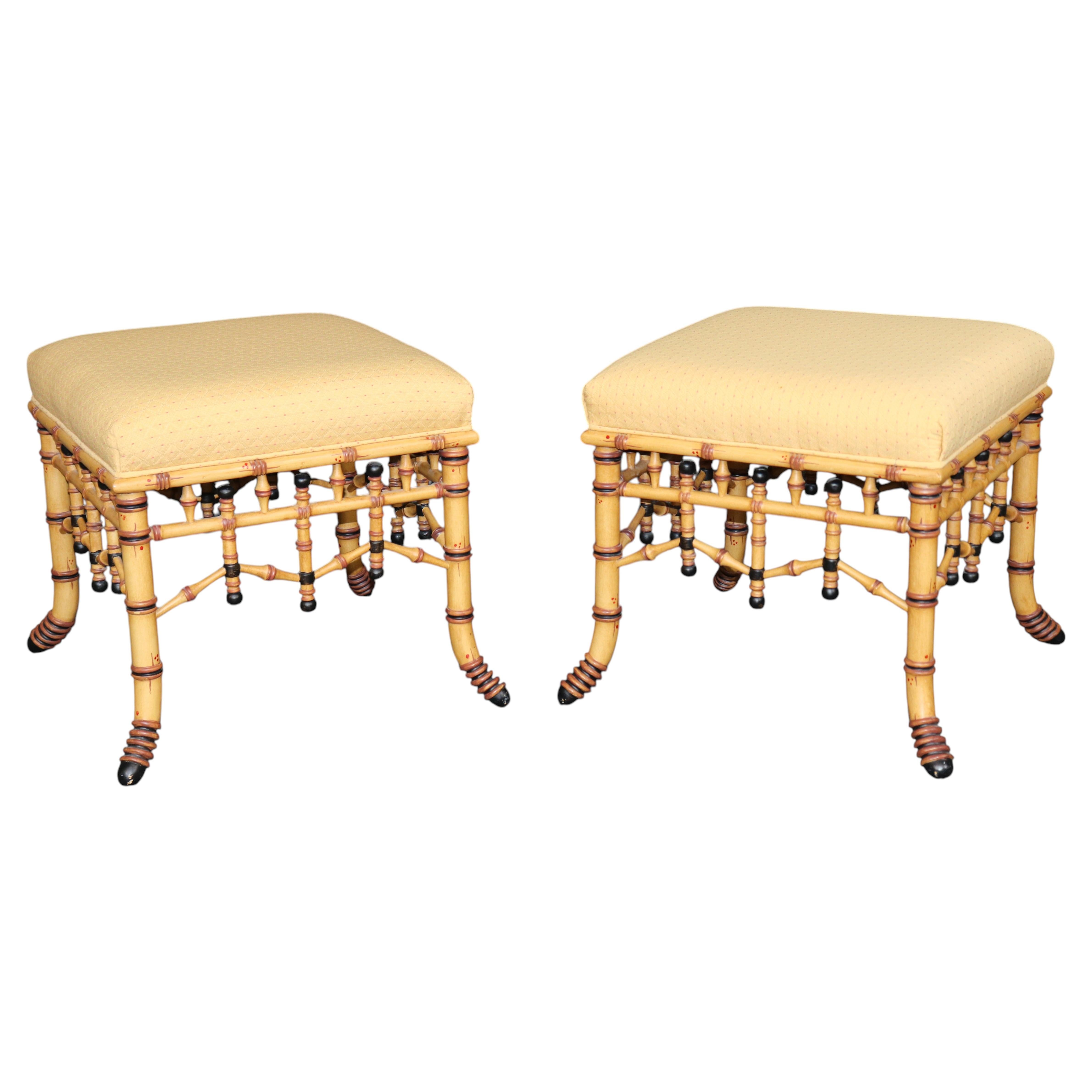 Pair Regency Style Faux Bamboo Benches or Stools by Hickory Chair For Sale