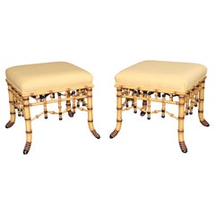 Pair Regency Style Faux Bamboo Benches or Stools by Hickory Chair