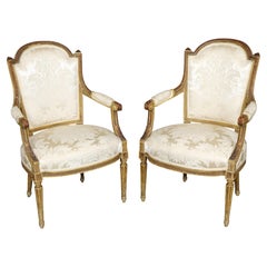 Pair 1920's Louis XVI Style Painted and Distressed Armchairs