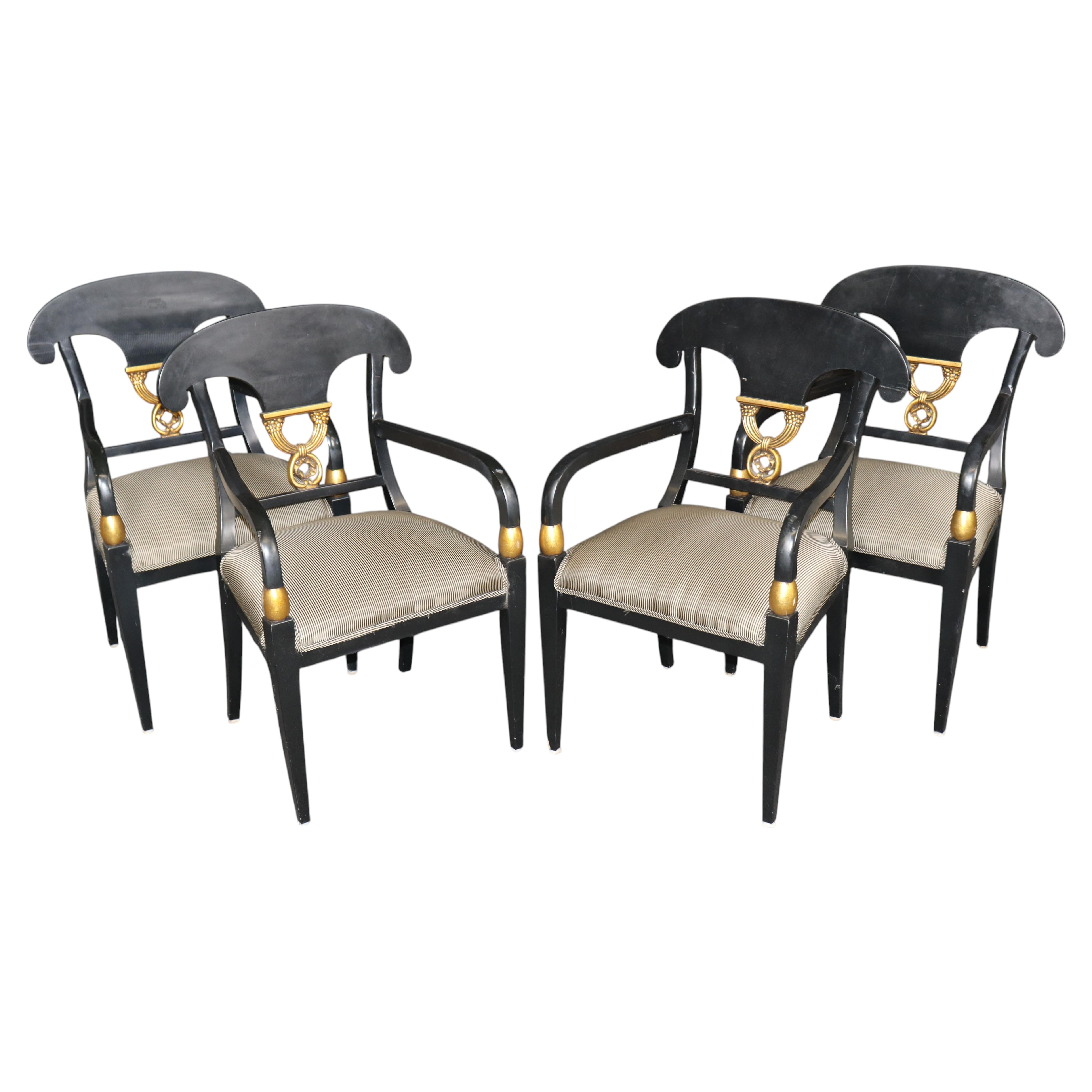 Set aus 4 fantastischen Sesseln im Regency-Stil, ebonisiert und vergoldet im Angebot