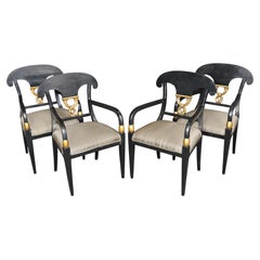 Set 4 Regency Style Ebonized and Gilt Fantastic Armchairs