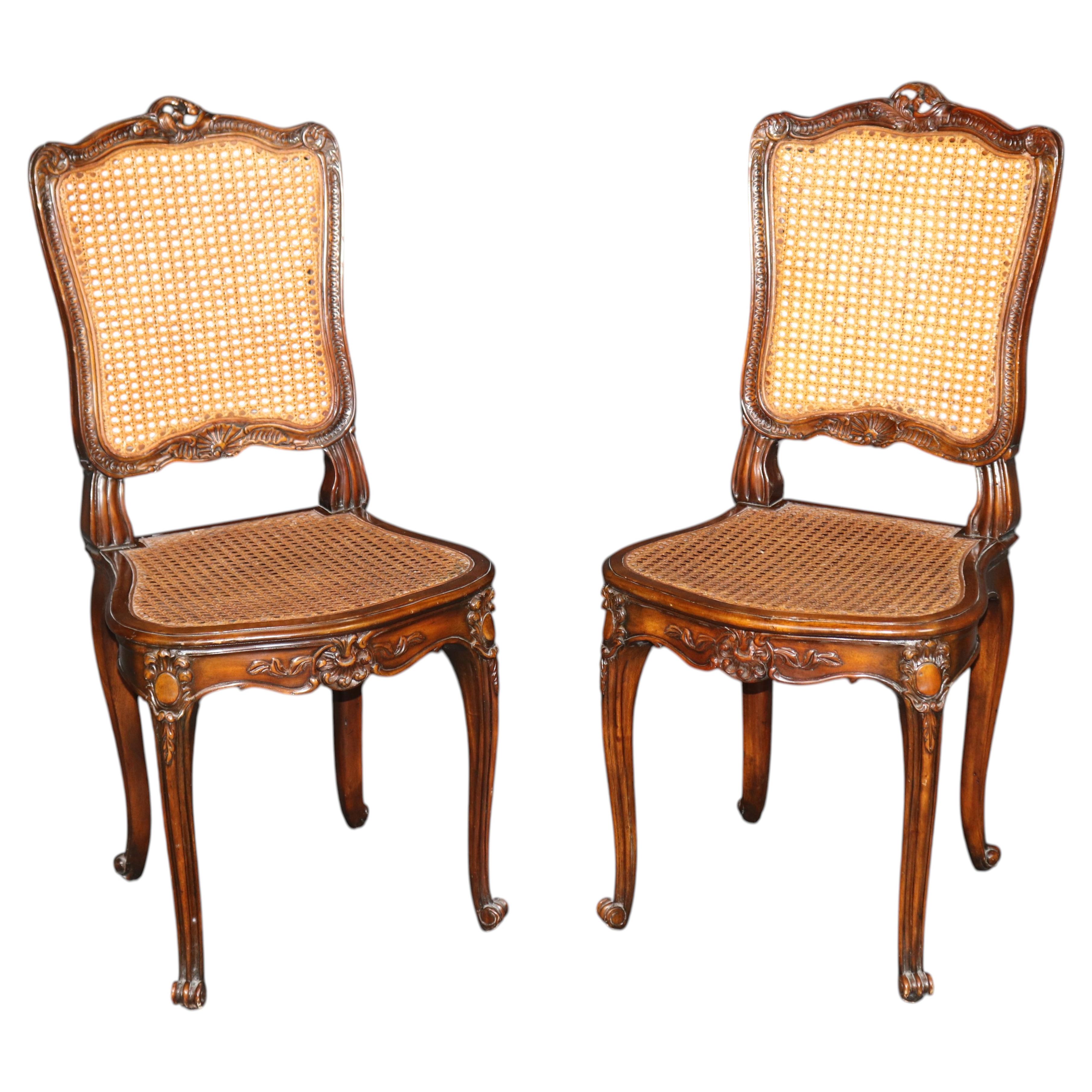 Pair Mid 20th c Louis XV Style Cane Back Side Chairs
