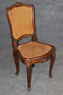 Pair Mid 20th c Louis XV Style Cane Back Side Chairs