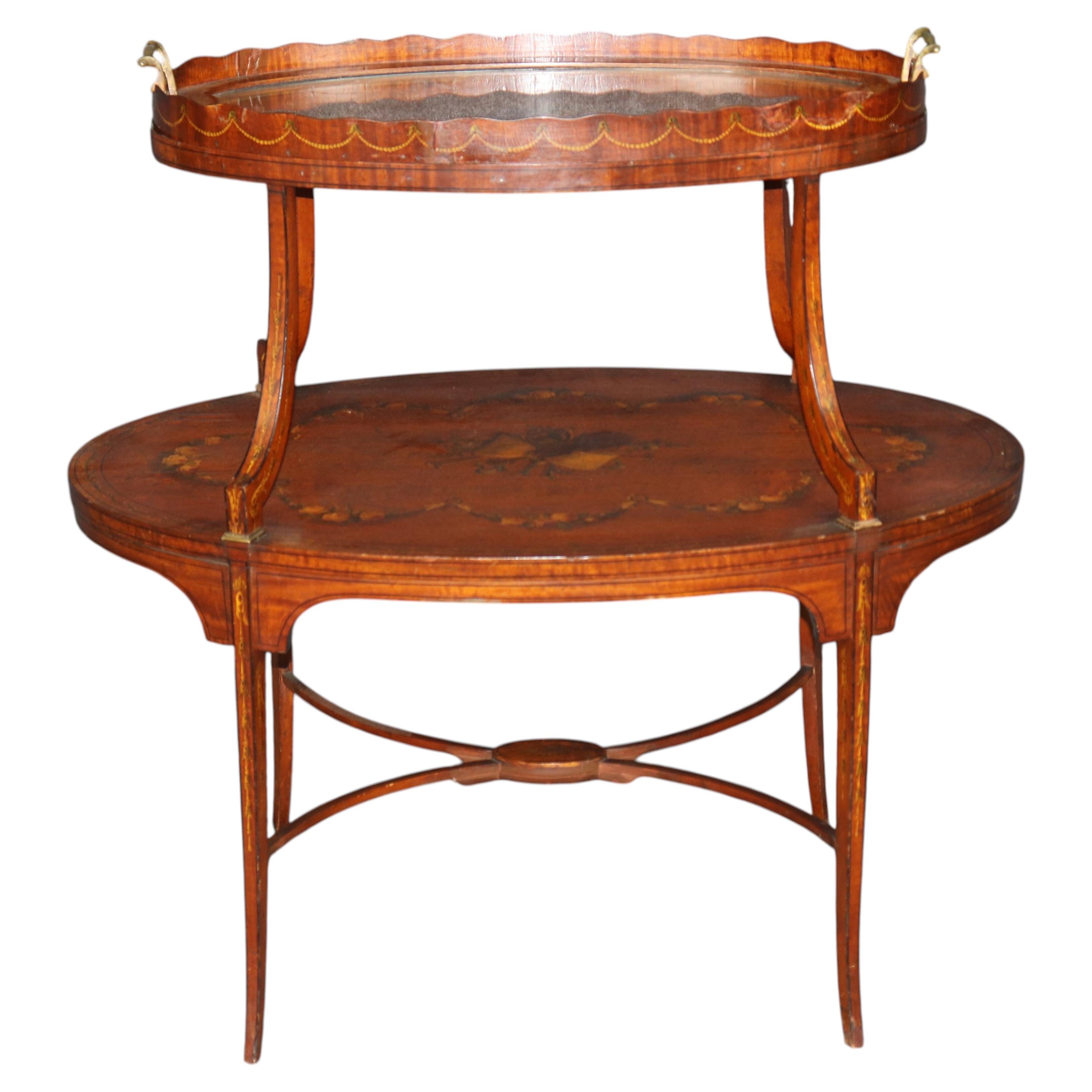 19th c Antique English Adams Paint decorated Two-Tier Dessert Table For Sale