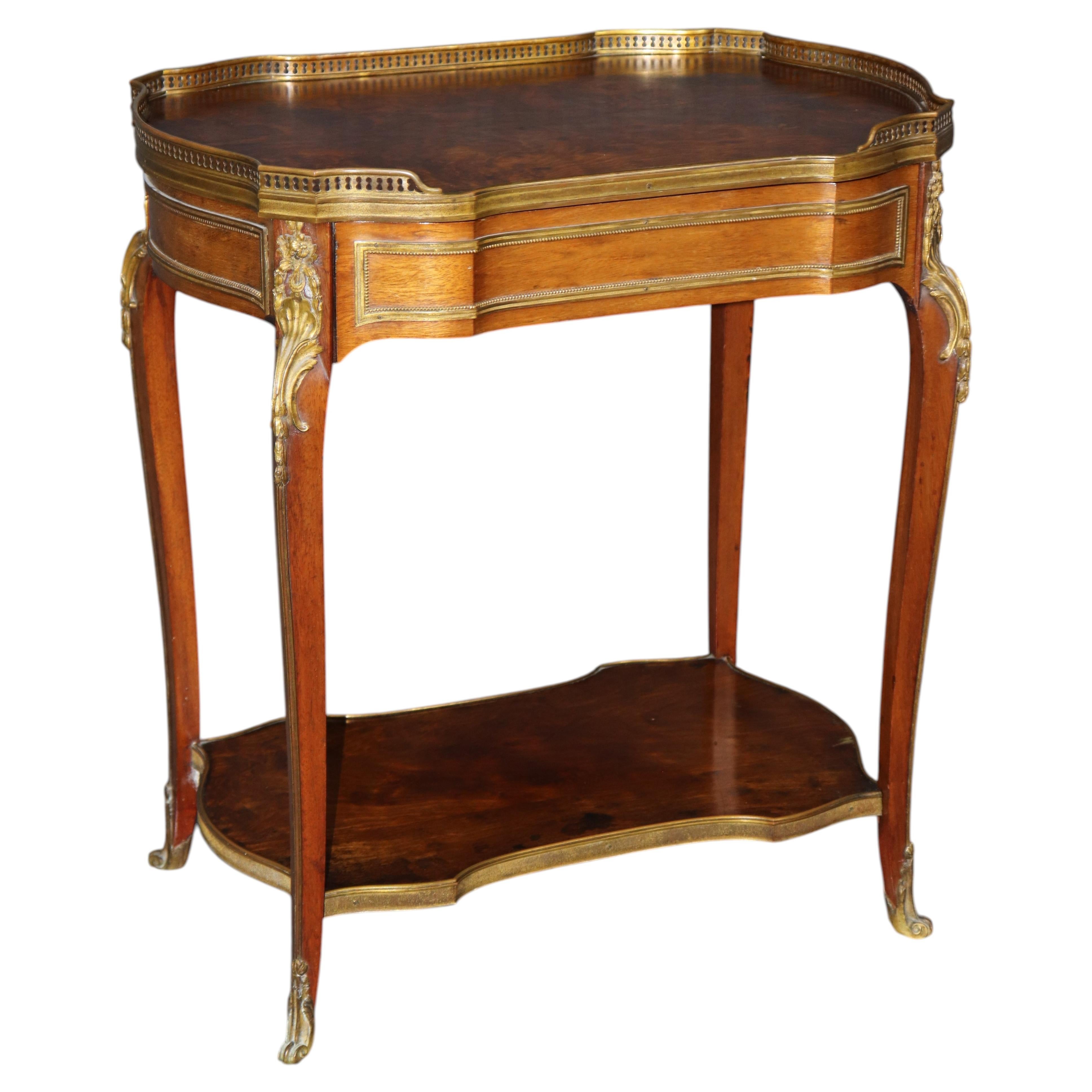 19th c French Louis XV Style Bronze Ormolu Mounted Two Tier End Table For Sale