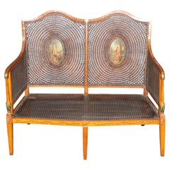 19th C Gillow & Co Antique English Adams Style Cane Back Settee