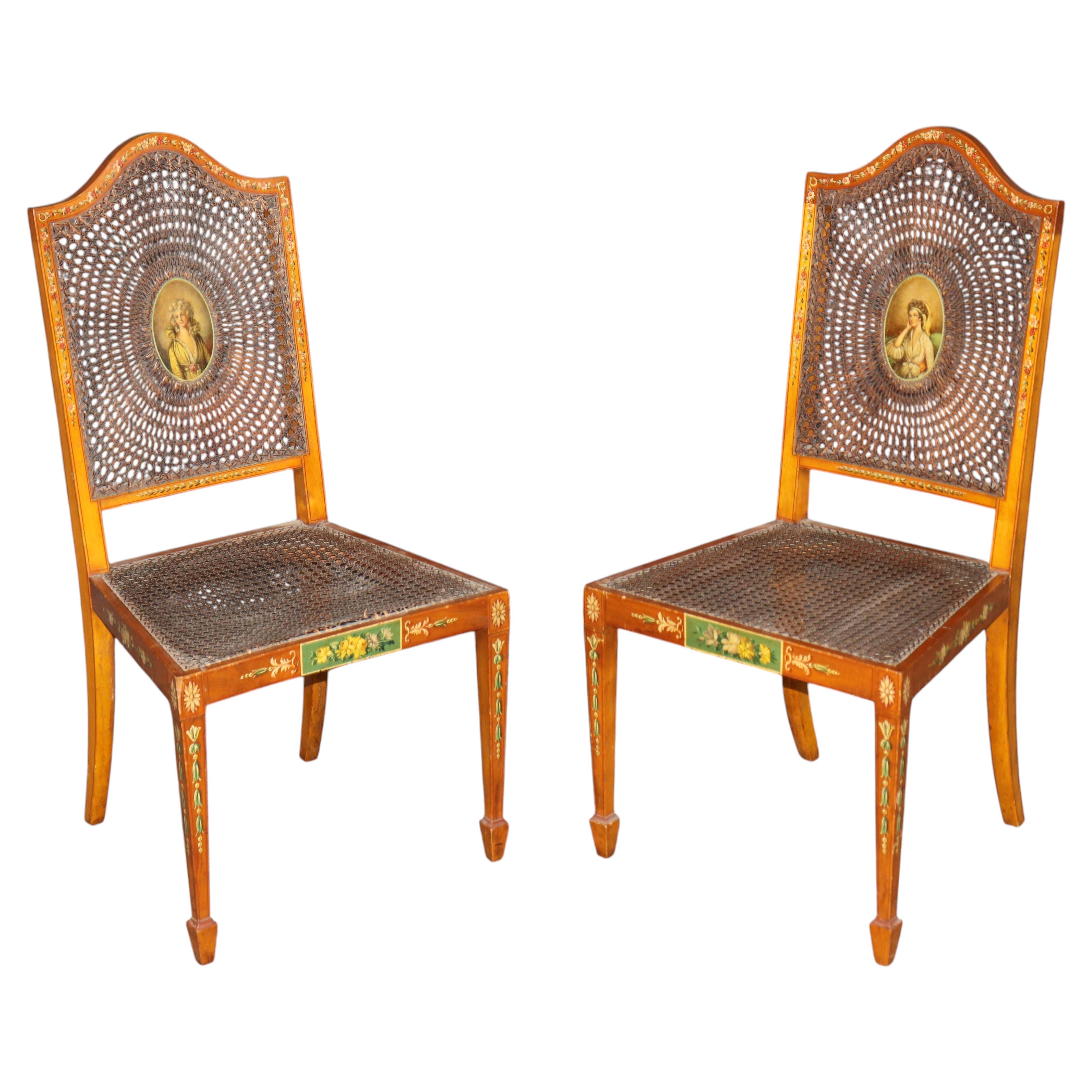 Pair Antique 19th c Gillow & CO Adams Style cane Back Side Chairs For Sale