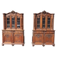 Extremely Rare Pair of Carved Oak Louis XIV Style French Oak Vitrines C1890