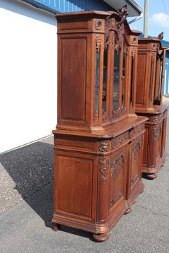 Extremely Rare Pair of Carved Oak Louis XIV Style French Oak Vitrines C1890