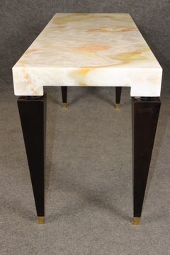 20th c. Italian French Deco Onyx and Ebonized Console table with Brass Accents
