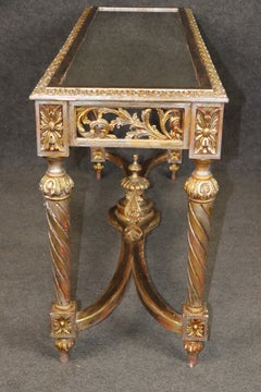 1960's Louis XVI style Mirrored Top Console DIstressed Silver and Gold Accents