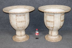 Paar Vintage-Pflanzgefäße „Campana“ aus Travertin mit Mosaikmuster