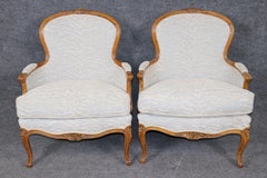 1960's Pair Louis XV Style Upholstered Bergere Chairs