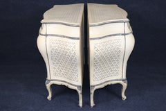 Pair 20th C. Italian Creme Painted 4 Drawer Bombe Commodes