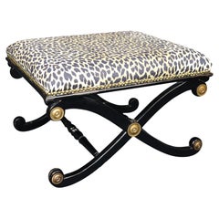 1970's Directoire Style Ebonized X Bench with Cheetah Print