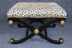 1970's Directoire Style Ebonized X Bench with Cheetah Print