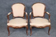 1940's Pair French Louis XV Style Carved Armchairs