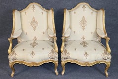 Pair 19th c French Louis XV Style Giltwood Wingback Chairs