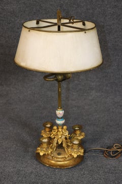 19th C French Bronze Ormolu and Porcelain Figural Desk Lamp