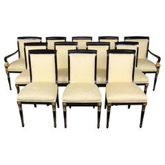 Set 12 Louis XVI Style Ebonized and Gilt Dining Chairs