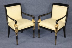 Set 12 Louis XVI Style Ebonized and Gilt Dining Chairs