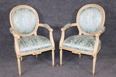 Set 10 French Louis XVI Style Parcel Gilt Dining Chairs.