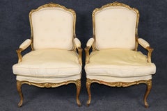 Pair 19th C. French Louis XV Style Giltwood Armchairs