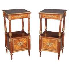 Pair 19th C. French Louis XVI Style Bronze Mounted Nightstands