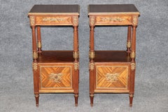 Pair 19th C. French Louis XVI Style Bronze Mounted Nightstands
