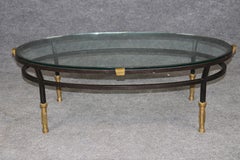 1970's Vintage Metal Glass and Brass Coffee Table