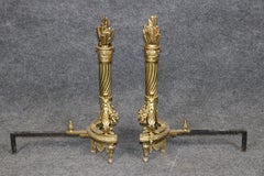 Pair Louis XVI Style Brass Fireplace Andirons Chenets