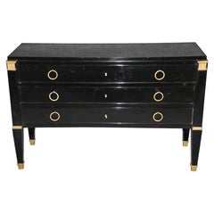 De Coene Freres Designed Directoire Style Black Lacquer & Brass Commode