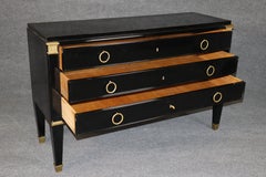 De Coene Freres Designed Directoire Style Black Lacquer & Brass Commode