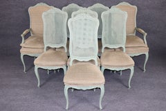Set 8 French Louis XV Style Blue Painted Cane Back Dining Chairs
