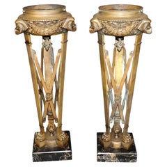 Pair 19th c Bronze and Potord Marble Empire Style Urns