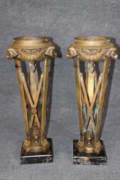 Pair 19th c Bronze and Potord Marble Empire Style Urns