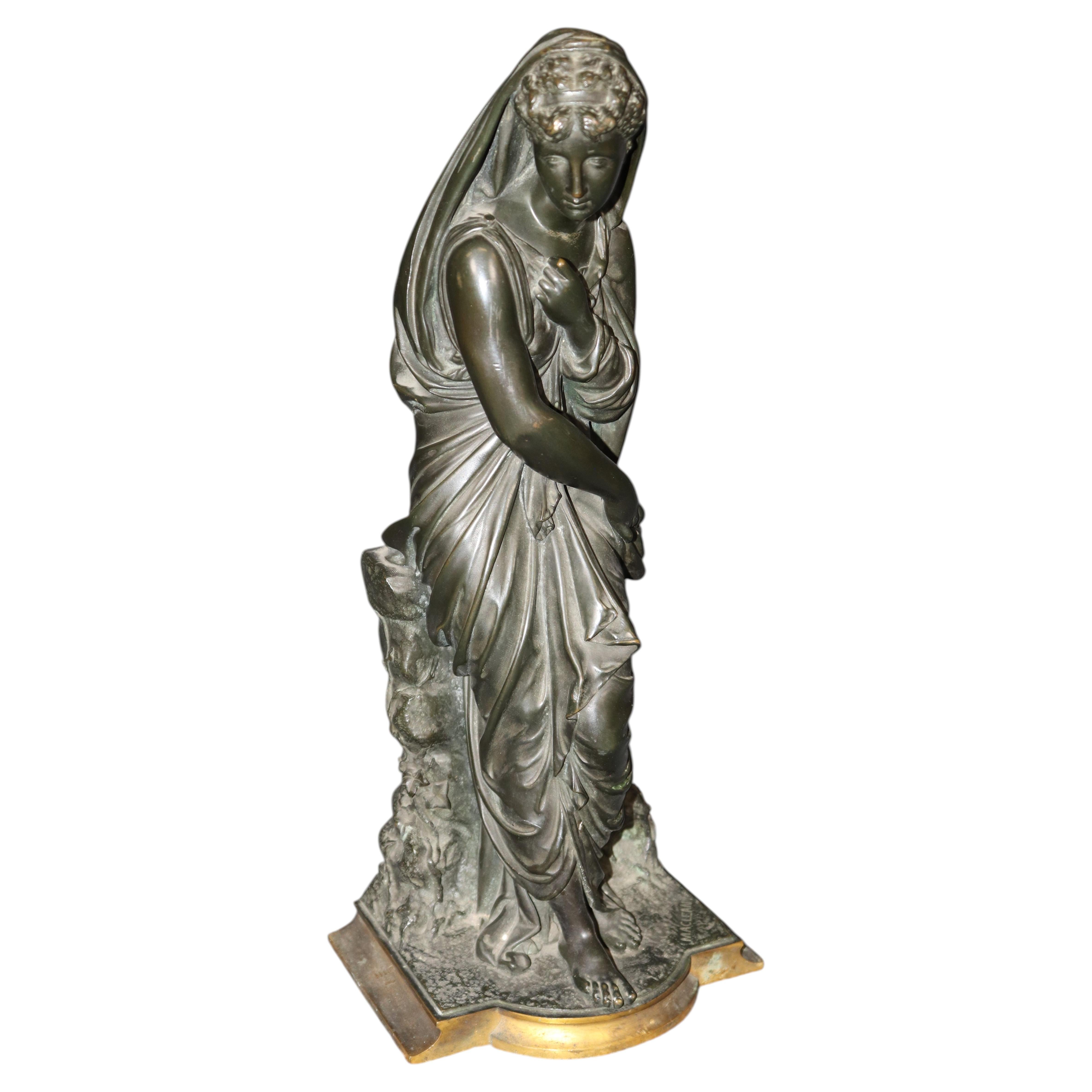 19th-c Neoclassical Bronze Figural Sculpture of a Draped Woman by Maclean