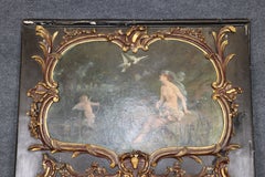 19th c French Louis XV Style Ebonized Trumeau Mirror with Painting of Nude