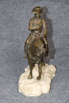 Antique French Bronze and Alabaster Sculpture Napoleon on Horseback