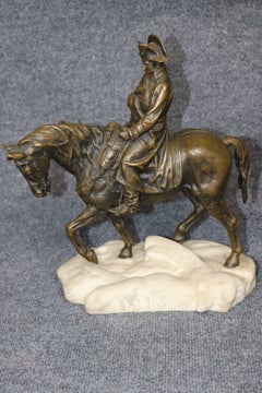 Antique French Bronze and Alabaster Sculpture Napolean on Horseback