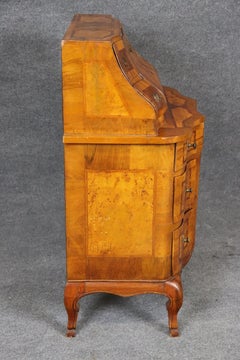 18th c Italian Rococo Bombe Form Olivewood Secretary Desk