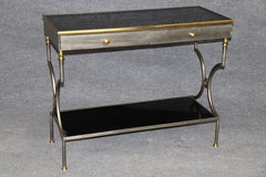 John Vesey Attributed Steel and Brass Two Tier Console with Black Glass