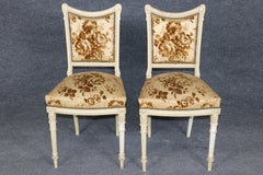 19th c Pair Louis XVI Style Paint Decorated French Sidechairs