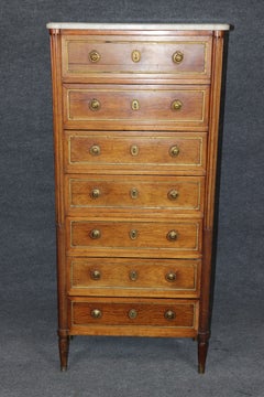 19th c French Louis XVI Bronze Mounted Marble Top High Chest Semanier