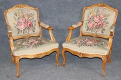Pair Antique French Louis XV Style Aubusson Armchairs