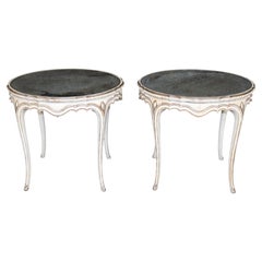 Pair French Louis XV Style Parcel Gilt Distressed Mirror Top End Tables